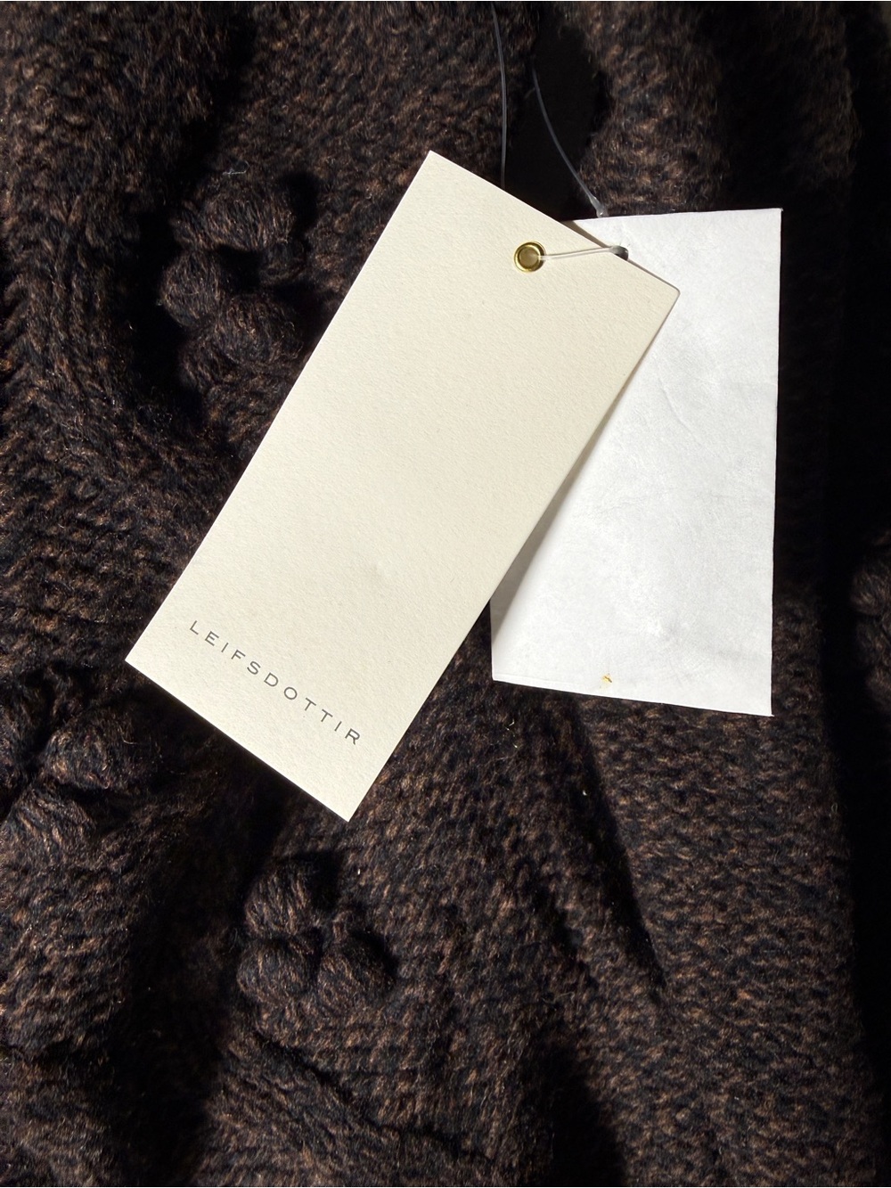 Leifsdottir Anthropologie BrownWool Tweed Cable-Knit Double-Breasted Cardigan - Picture 6 of 10